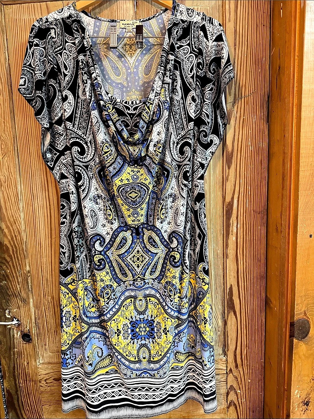 One World Paisley bohemian Midi Dress in Blue & Black Size 2X Like New